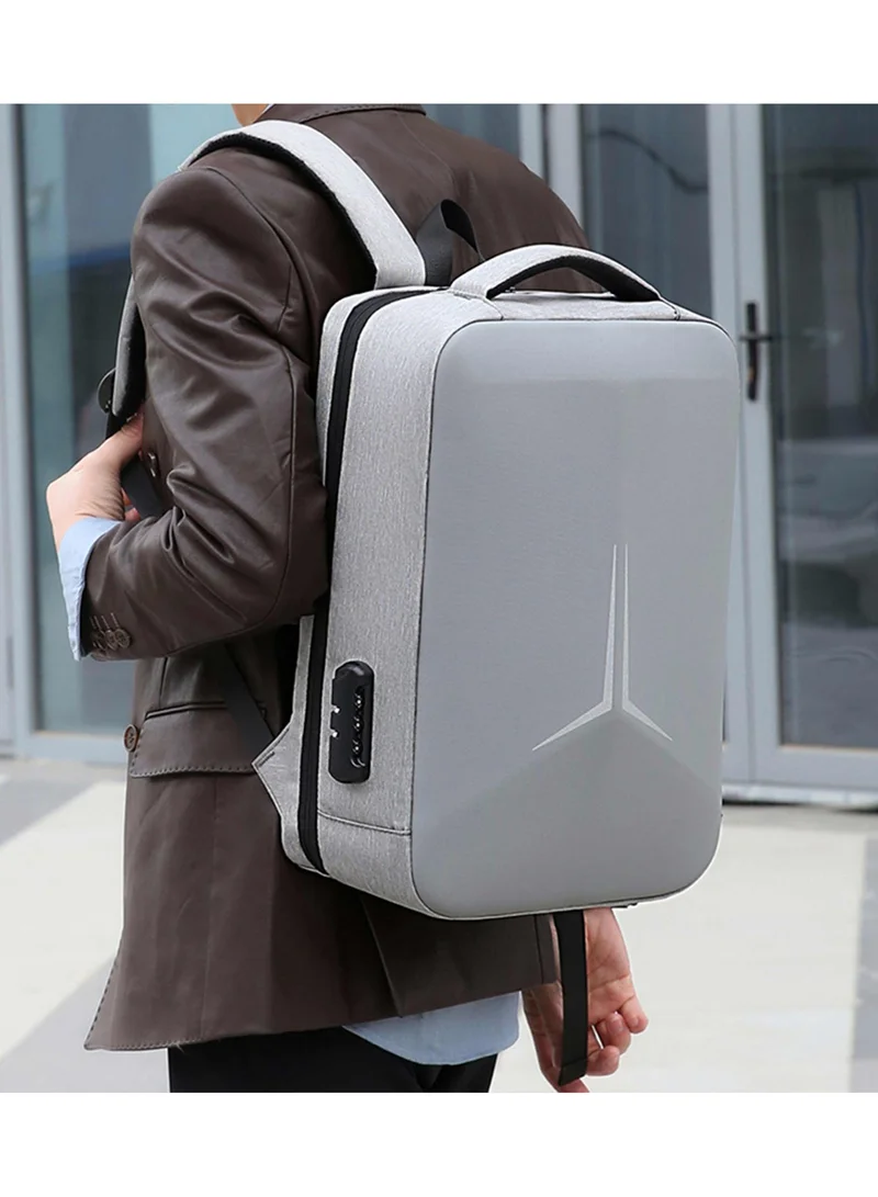 هايك Semi Hard 16-inch Unisex Laptop Backpack with Built in Combination lock and USB/ Headphone Port Daypack for Travel, Office and Business, HK2252-Light Grey
