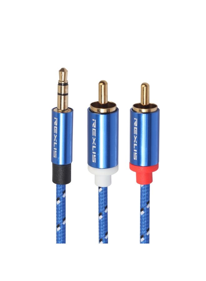 BURAQ REXLIS 3610 3.5mm Male to Dual RCA Gold-plated Plug Blue Cotton Braided Audio Cable for RCA Input Interface Active Speaker, Length: 0.5m - Image 1