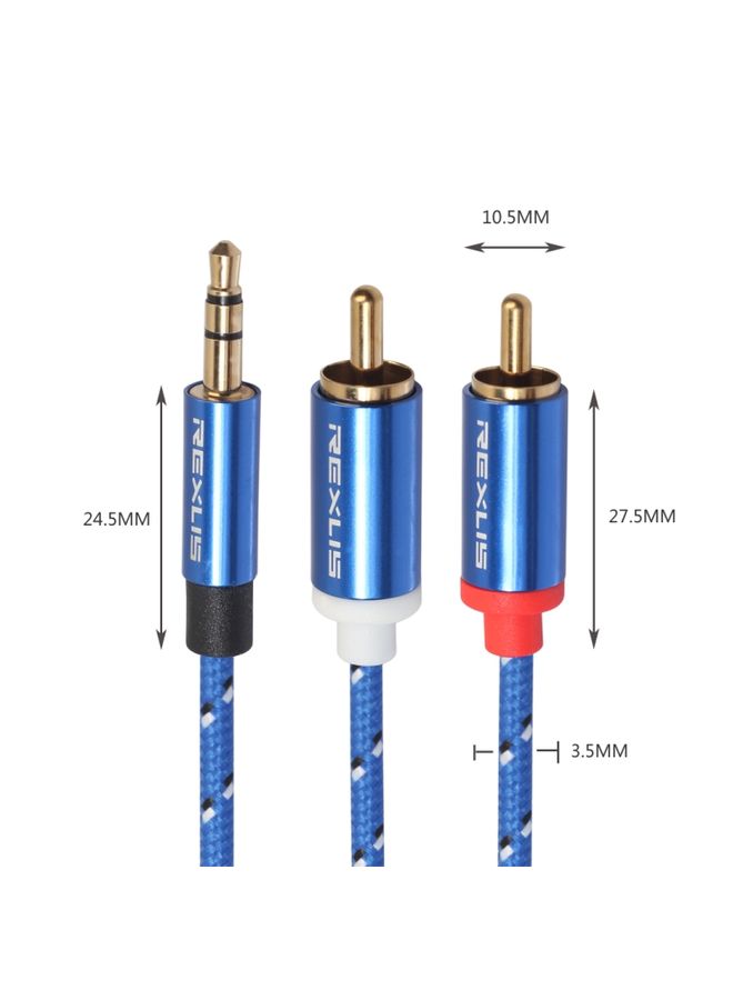 BURAQ REXLIS 3610 3.5mm Male to Dual RCA Gold-plated Plug Blue Cotton Braided Audio Cable for RCA Input Interface Active Speaker, Length: 0.5m - Image 2