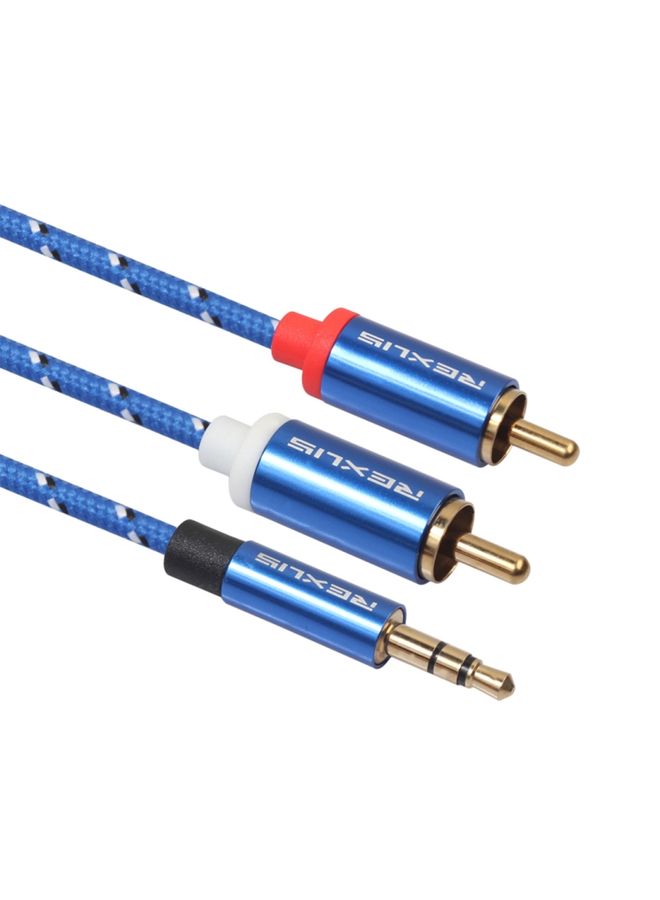 BURAQ REXLIS 3610 3.5mm Male to Dual RCA Gold-plated Plug Blue Cotton Braided Audio Cable for RCA Input Interface Active Speaker, Length: 0.5m - Image 3