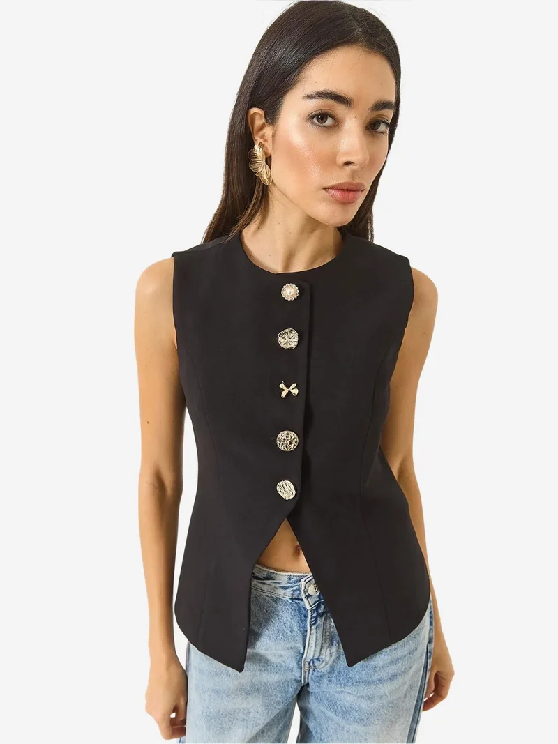 Bianco Lucci LUCCI Fitted Button Closure Waistcoat with Shirt Collar