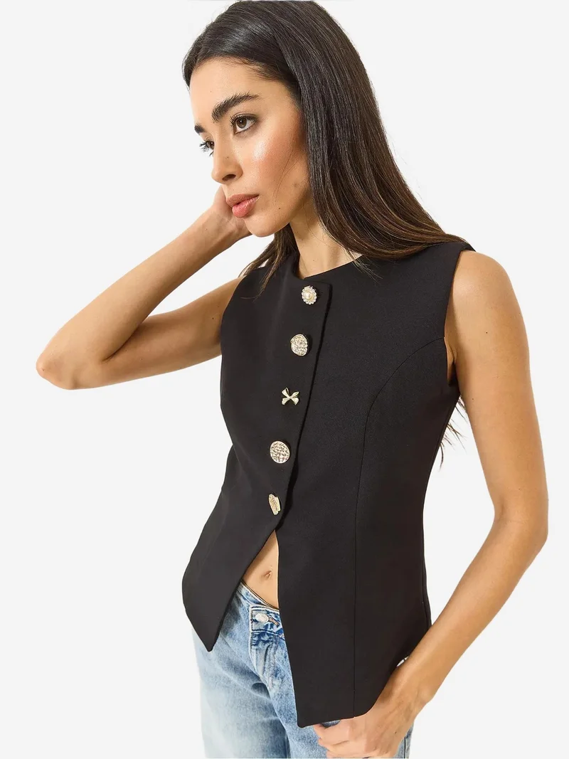 Bianco Lucci LUCCI Fitted Button Closure Waistcoat with Shirt Collar