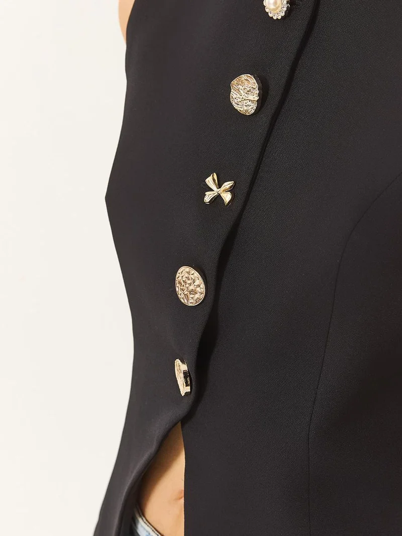 Bianco Lucci LUCCI Fitted Button Closure Waistcoat with Shirt Collar