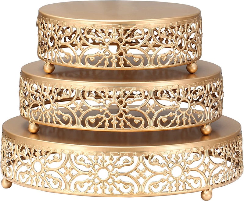 MEETOZ 3Piece Cake Stand Set Round Metal Cake Stands Dessert Cupcake Pastry Candy Display Plate for Wedding Event Birthday Party Gold