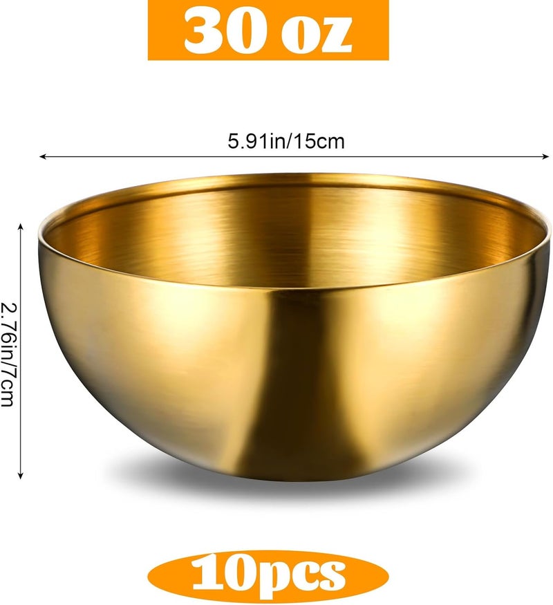 Wanmu 10Pcs Gold Mixing Bowls Set Metal Stainless Steel 5.9 Wide 30oz Snacks Bowls Small Dessert Bowls for Salad Cereal Fruit Snack Facial Soup Party Serving Cooking Baking Prepping Storing - Image 2