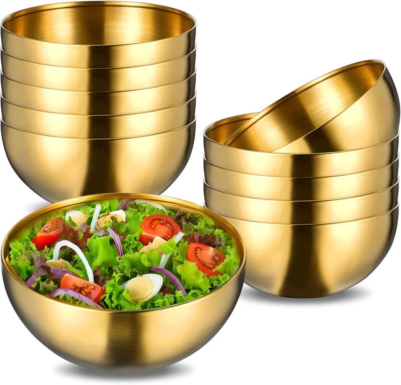 Wanmu 10Pcs Gold Mixing Bowls Set Metal Stainless Steel 5.9 Wide 30oz Snacks Bowls Small Dessert Bowls for Salad Cereal Fruit Snack Facial Soup Party Serving Cooking Baking Prepping Storing - Image 1
