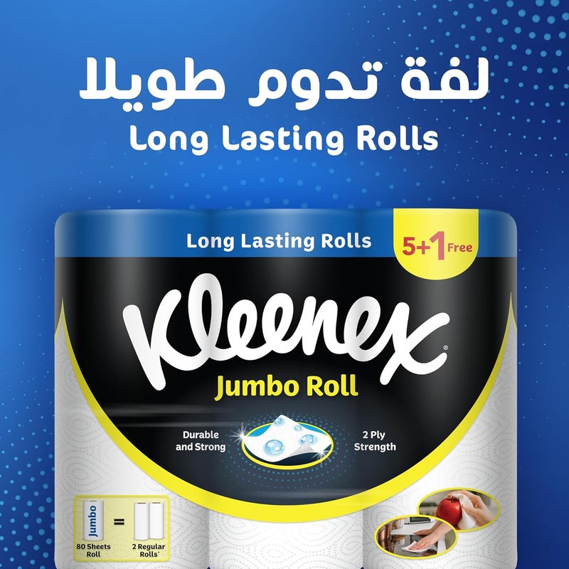 Kleenex , Multipurpose Kitchen Tissue Paper Jumbo Roll Towel, Pack of 5+1 Free x 80 sheets Towel Rolls - Image 2