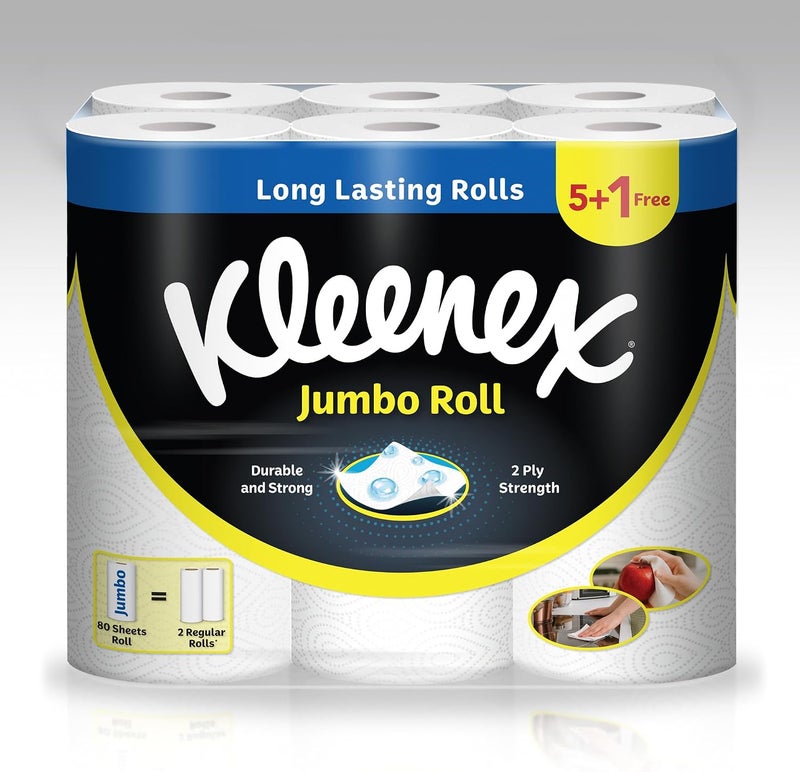 Kleenex , Multipurpose Kitchen Tissue Paper Jumbo Roll Towel, Pack of 5+1 Free x 80 sheets Towel Rolls - Image 1