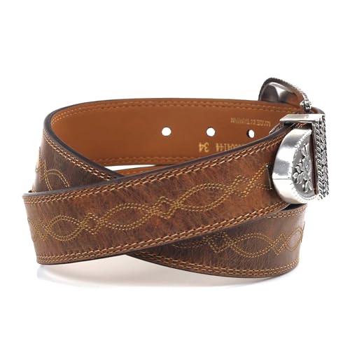 ARIAT Women's Center Stitch Leather Tapered Belt with Removable Antiqued Silver Buckle (Brown, Size 36) - Image 3