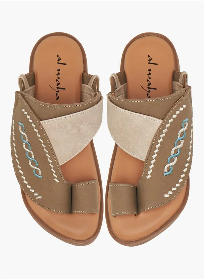 الواحة Boys Embroidered Slip-On Arabic Sandals with Toe Loop