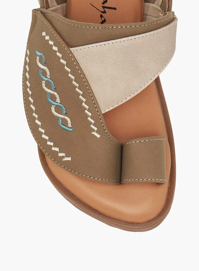Al Waha Boys Embroidered Slip-On Arabic Sandals with Toe Loop