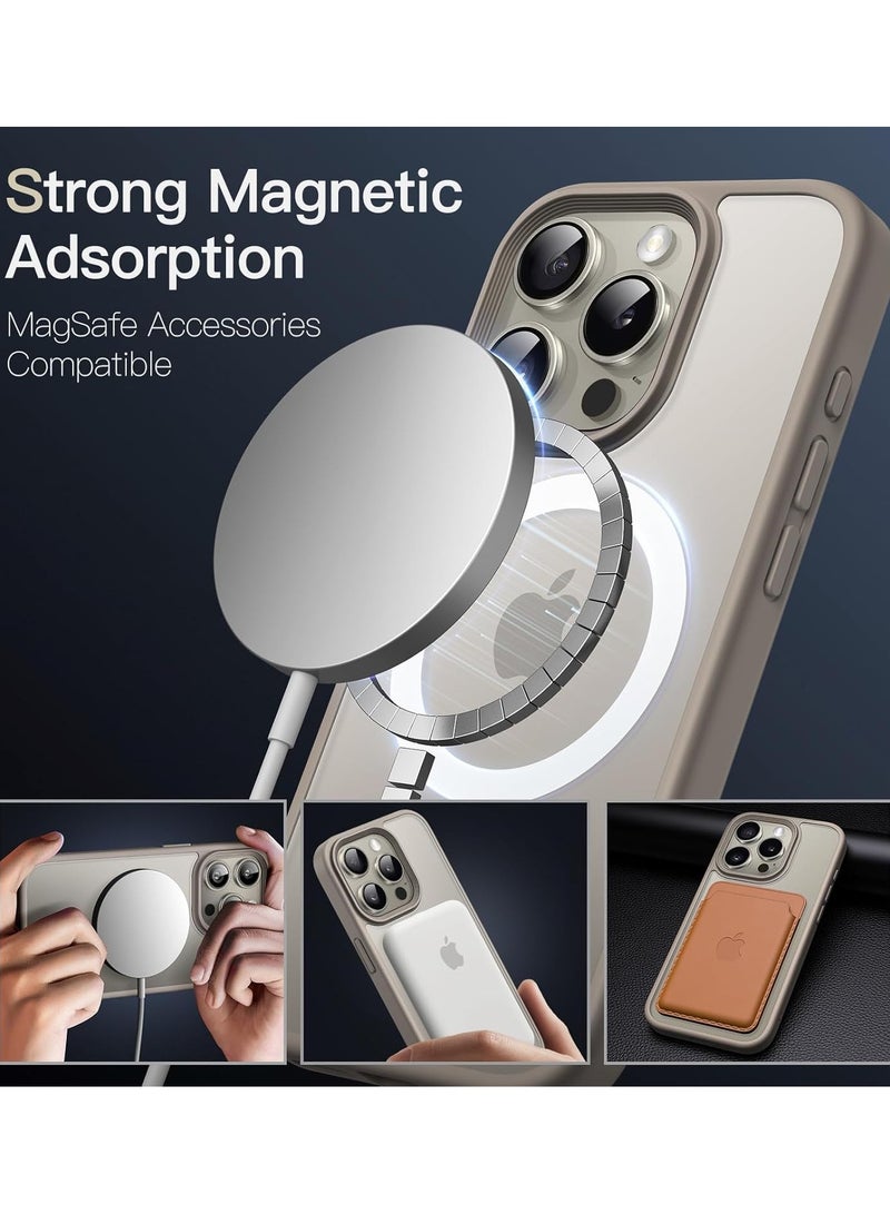 جراب مغناطيسي لآيفون 16pro بحجم 6.1 بوصة متوافق مع MagSafe ، غطاء ممتص الصدمات للهاتف ، إطار TPU غير لامع بلون سادة ، ظهر شفاف مضاد للخدش باللون البني - Image 4