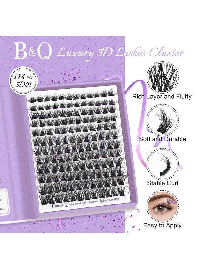 B&qaugen Lash Clusters 144 Pcs Individual Lashes 3D Effect Eyelash Clusters Fluffy Cluster Eyelash Extensions Wispy Eyelashes Natural Look With Long Lasting Curl Cluster Lashes (3D01,10-18Mm) - Image 2