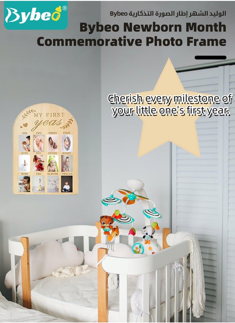 Bybeo 2 Pcs Baby Picture Frame, Baby Keepsake, My First Year Photo Frame Board, Photo Display Wood Board, Milestone Photo Frame for Newborns, Best Gift for Newborn Boys and Girls  - Image 3