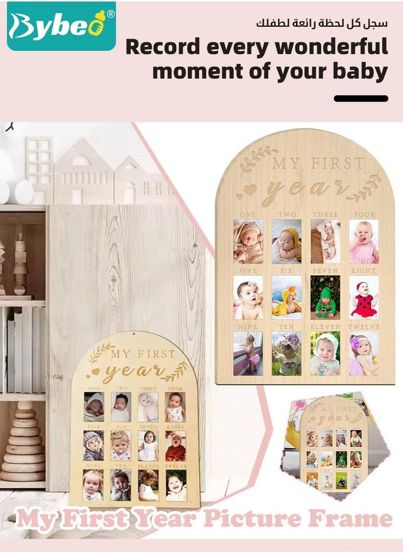 Bybeo 2 Pcs Baby Picture Frame, Baby Keepsake, My First Year Photo Frame Board, Photo Display Wood Board, Milestone Photo Frame for Newborns, Best Gift for Newborn Boys and Girls  - Image 4