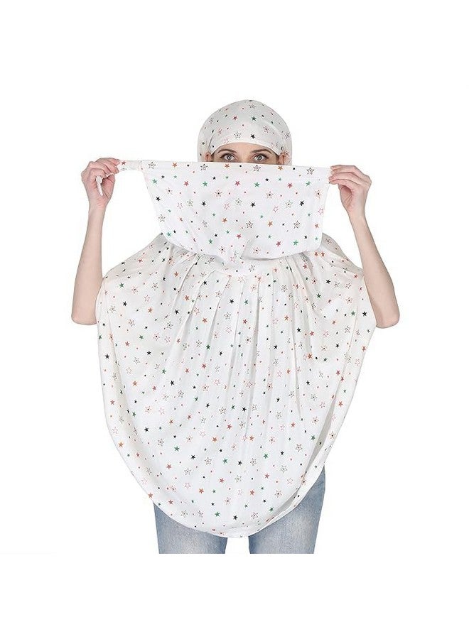 BKQPTL BKQPTL Cotton Long Scarf Cum Mask scarves Usable for vehicle Driver | White Printed Design | Universal Size | For Girl & Women | Breathable Sun Protection Light Weight (White - Scarf_star_A, Free) - Image 4