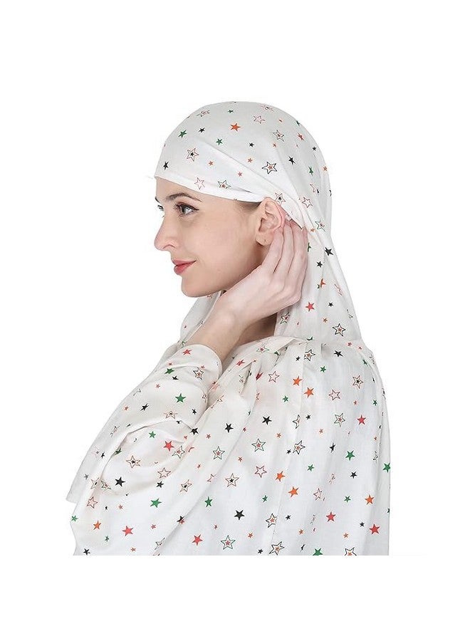 BKQPTL BKQPTL Cotton Long Scarf Cum Mask scarves Usable for vehicle Driver | White Printed Design | Universal Size | For Girl & Women | Breathable Sun Protection Light Weight (White - Scarf_star_A, Free) - Image 2