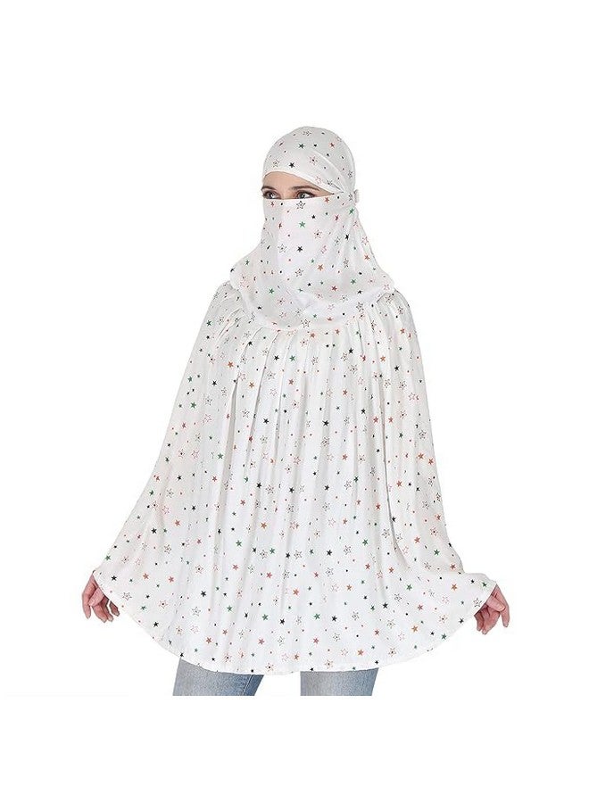 BKQPTL BKQPTL Cotton Long Scarf Cum Mask scarves Usable for vehicle Driver | White Printed Design | Universal Size | For Girl & Women | Breathable Sun Protection Light Weight (White - Scarf_star_A, Free) - Image 1