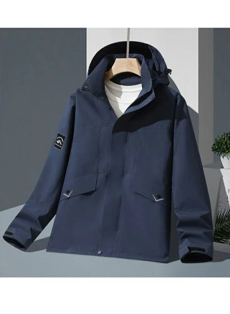 Loquat Men's Lightweight Windbreaker Rain Jacket Raincoat with Detachable Hood for Hiking Fishing Activewear Dark Blue 