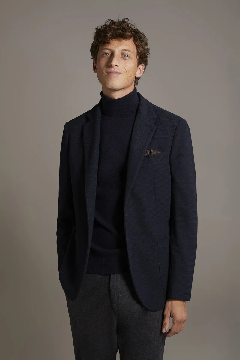 Single-breasted jersey jacket - DK Blue