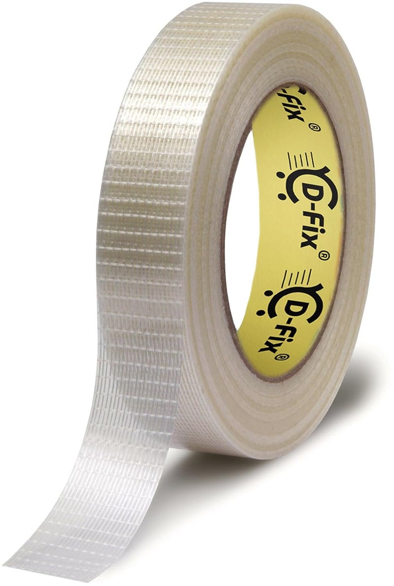 D-Fix شريط لاصق من خيوط متقاطعة - 50 متر في الطول - 24 مم / 1" عرض - 1 لفة لكل عبوة - شريط قوي لتغليف العناصر الثقيلة، متين بطبيعته، يستخدم لتغليف السلع الصناعية الثقيلة - Image 1
