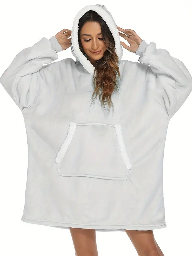 Cross-border winter long-sleeved dark gray flannel composite hooded sweater casual home clothing TV blanket D14 light gray