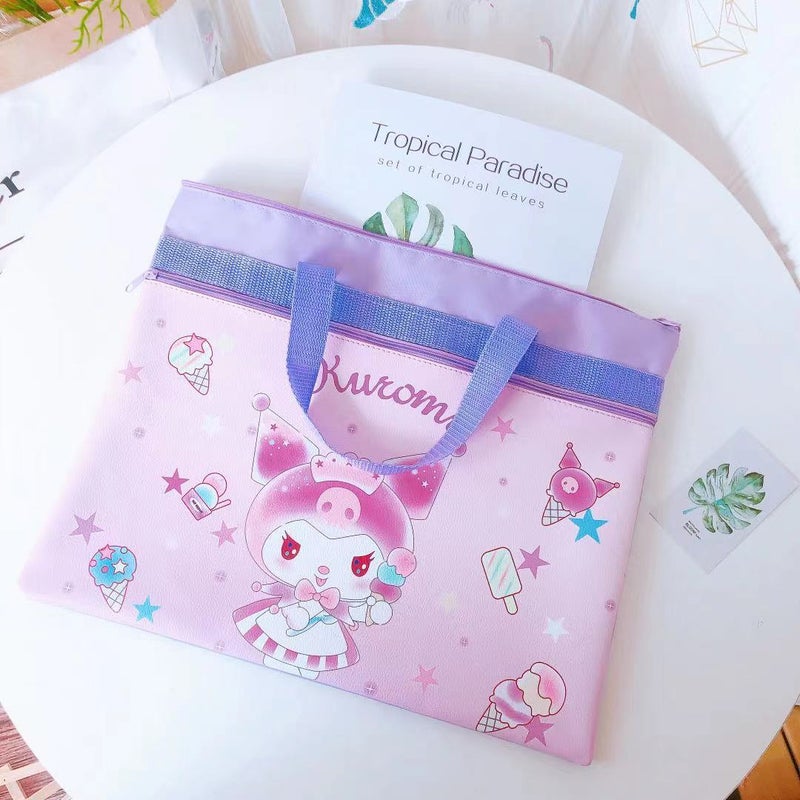 New Pu Cartoon Figure Handbag Student Tutorial Bag A4 Double-Layer Portable Document Bag Information Bag - Image 4