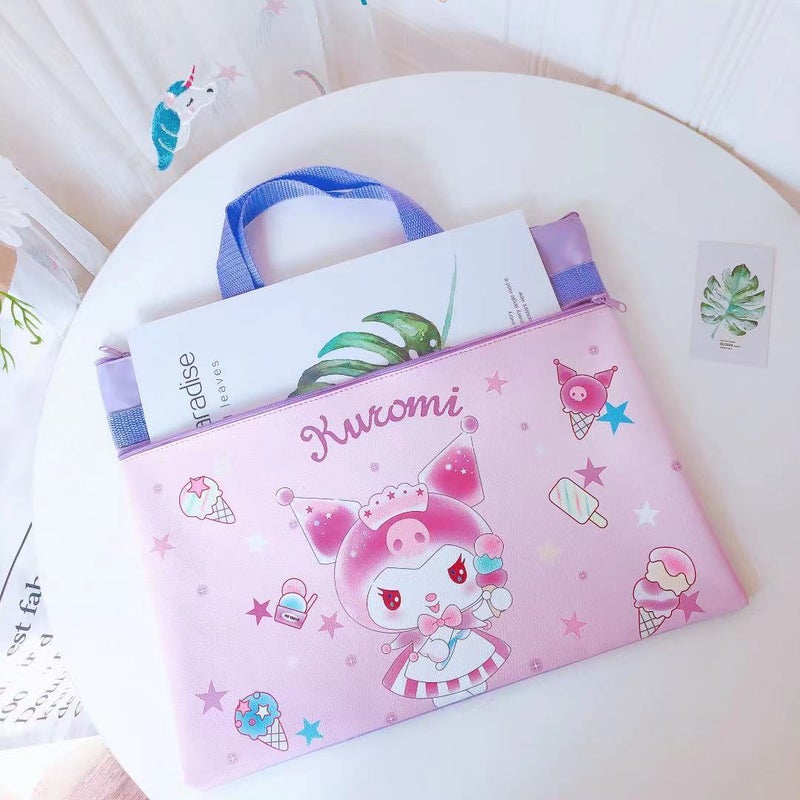 New Pu Cartoon Figure Handbag Student Tutorial Bag A4 Double-Layer Portable Document Bag Information Bag - Image 3
