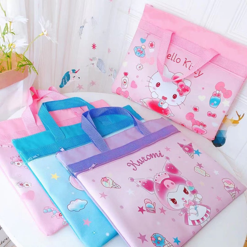 New Pu Cartoon Figure Handbag Student Tutorial Bag A4 Double-Layer Portable Document Bag Information Bag - Image 5