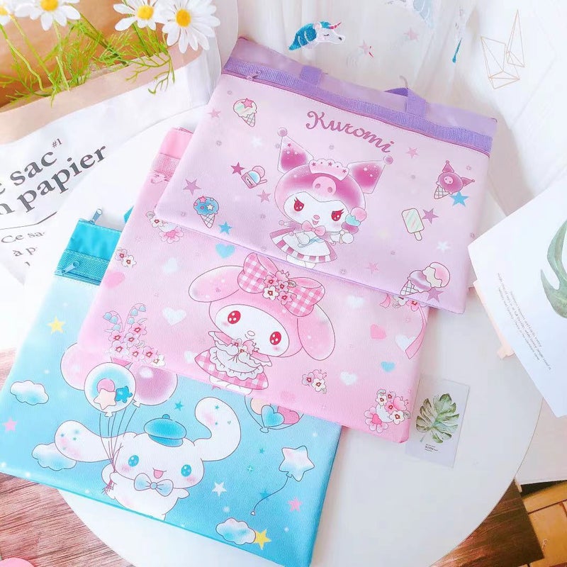 New Pu Cartoon Figure Handbag Student Tutorial Bag A4 Double-Layer Portable Document Bag Information Bag - Image 2