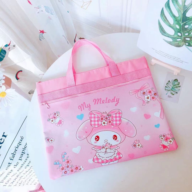 New Pu Cartoon Figure Handbag Student Tutorial Bag A4 Double-Layer Portable Document Bag Information Bag - Image 1