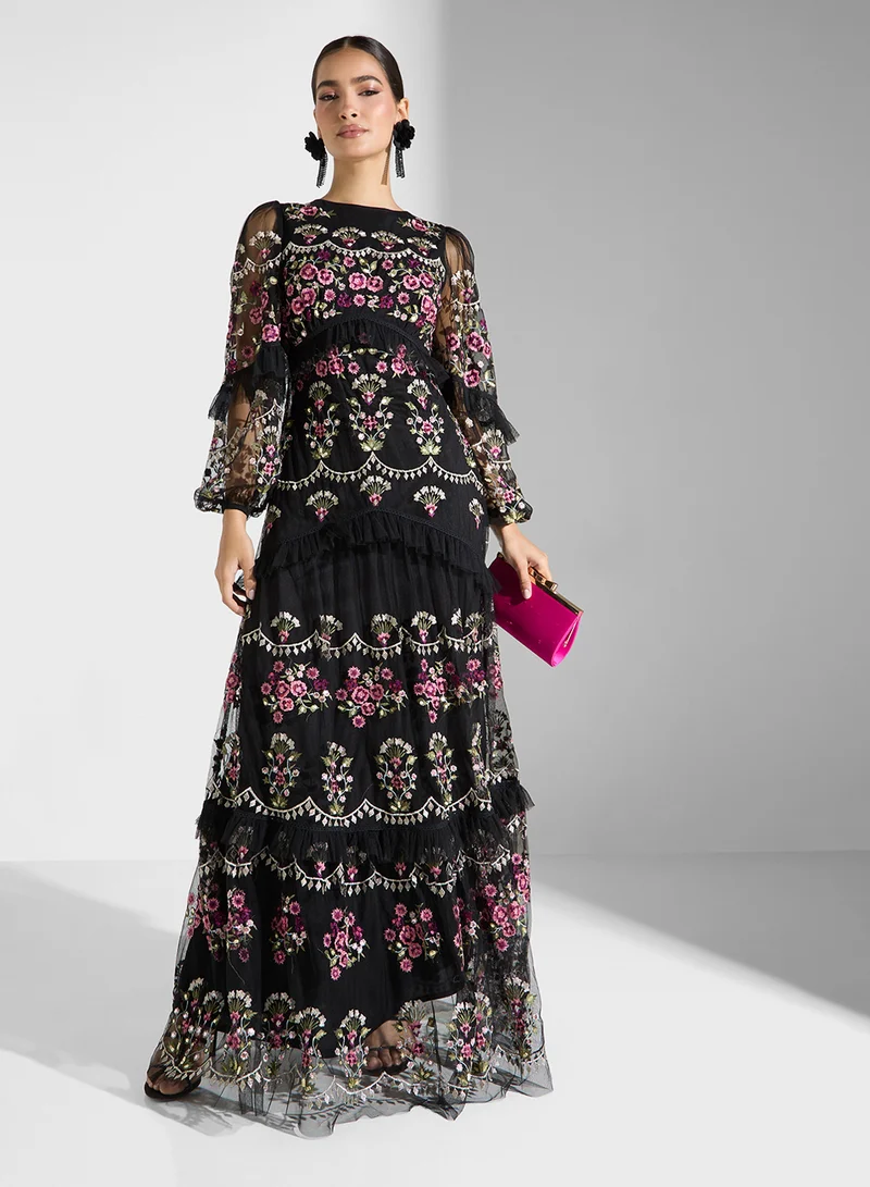 Maya Floral Embroidered Maxi Dress