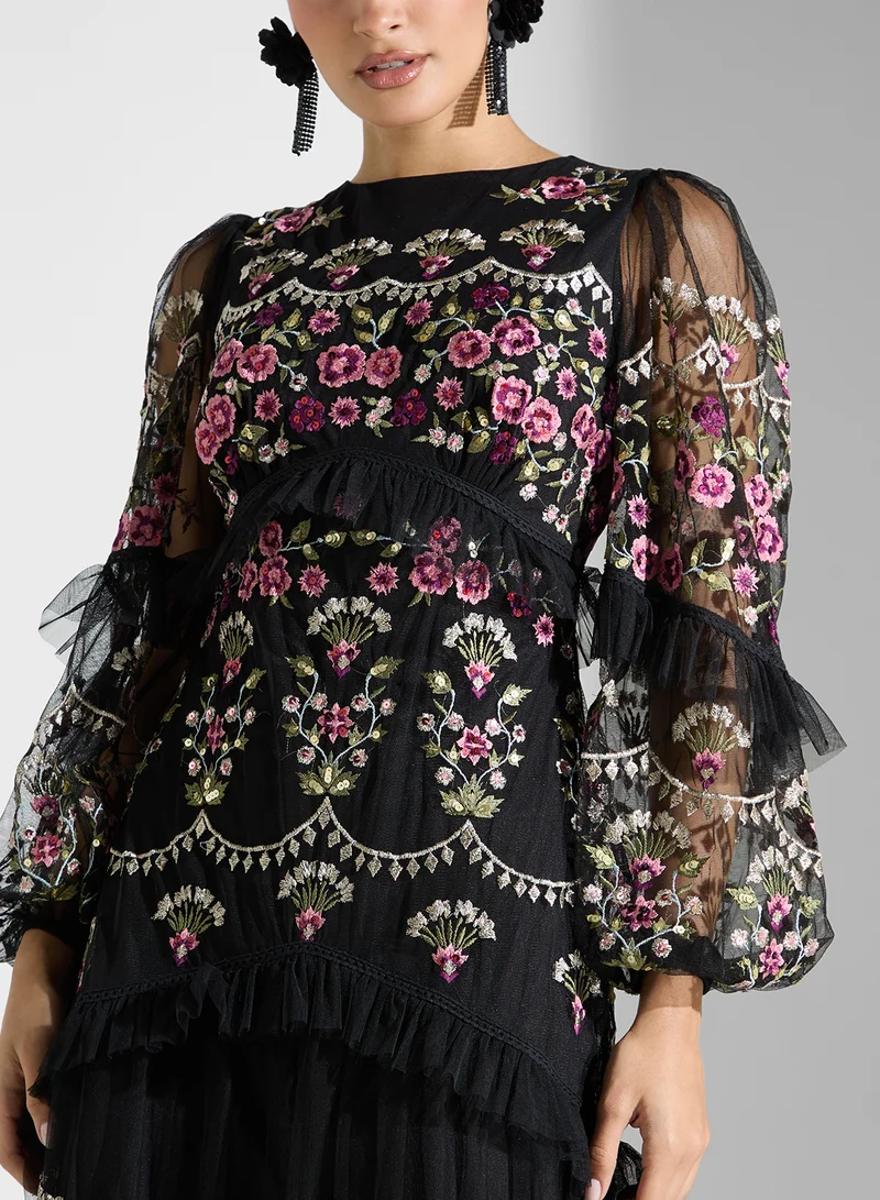 Maya Floral Embroidered Maxi Dress