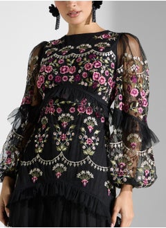 Maya All Over Embroidered  Maxi Dress With Ruffles  - Image 3