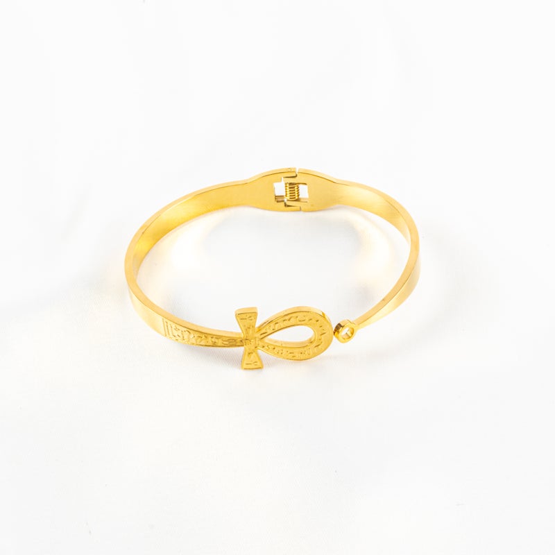 Golden Pharonic Stainless Steel Bangale Bracelet Key of Life - Image 2