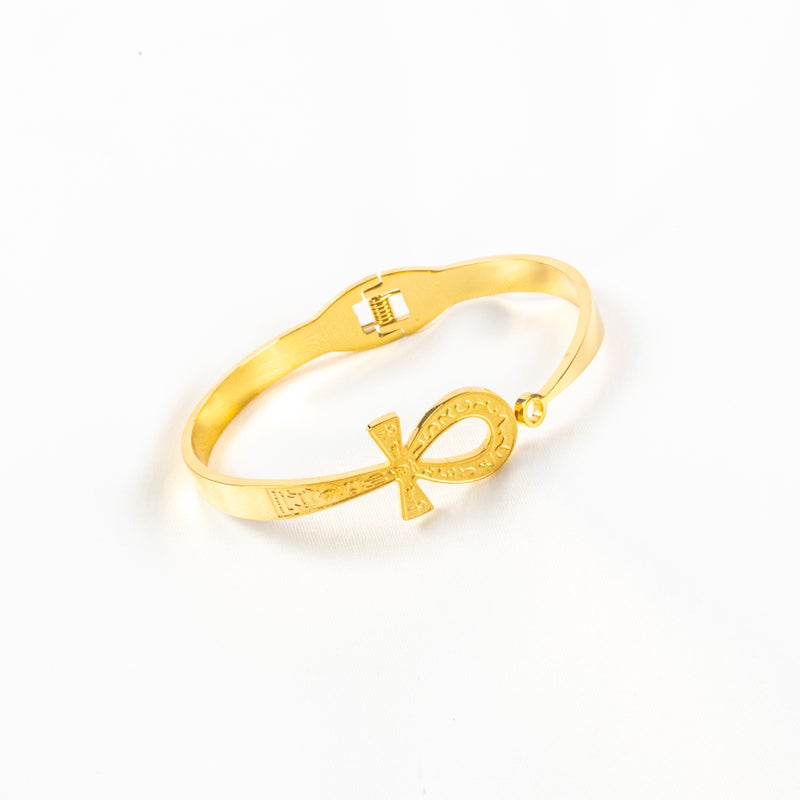 Golden Pharonic Stainless Steel Bangale Bracelet Key of Life - Image 1
