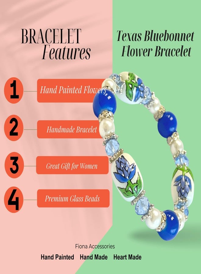 fiona State Flower Bracelet Beaded, Garden Botanical Souvenir Jewelry Gift for Woman, (Bluebonnet Texas Flower) - Image 4