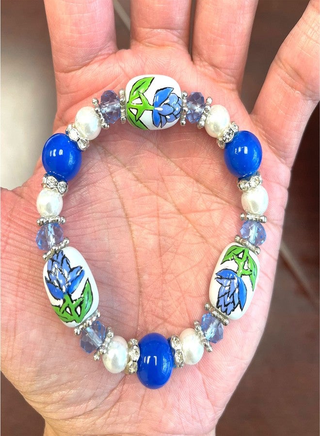 fiona State Flower Bracelet Beaded, Garden Botanical Souvenir Jewelry Gift for Woman, (Bluebonnet Texas Flower) - Image 5