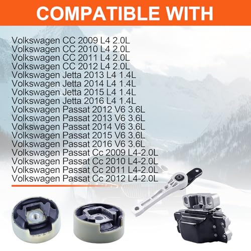 TeukRiGa Engine Motor Mount Compatible with Volkswagen Cc 2009-2012/Jetta 2013-2016/Passat 2006-2010/Passat 2012-2016/Passat Cc 2009-2012,Replacement for A4925 A6966 A4915 A4909 - Image 2