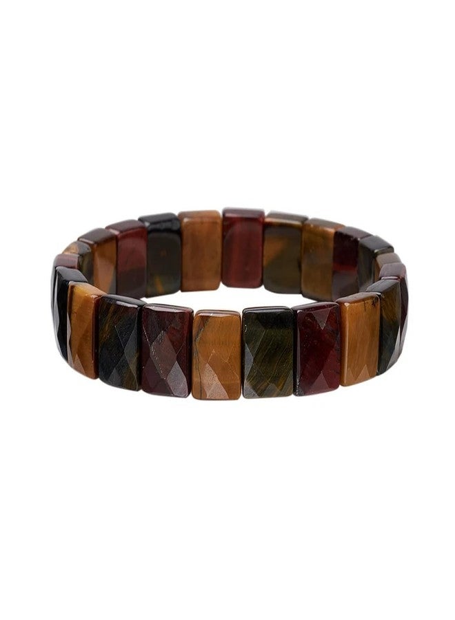 EDMIRIA Tiger Eye Bracelet,Relax Anxiety Crystal Beaded Triple Protection Jewelry Bead Stone Chakra Gemstones Bracelets for Women Men (Rectangle Faceted Beads) - Image 1