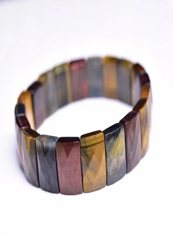 EDMIRIA Tiger Eye Bracelet,Relax Anxiety Crystal Beaded Triple Protection Jewelry Bead Stone Chakra Gemstones Bracelets for Women Men (Rectangle Faceted Beads) - Image 2