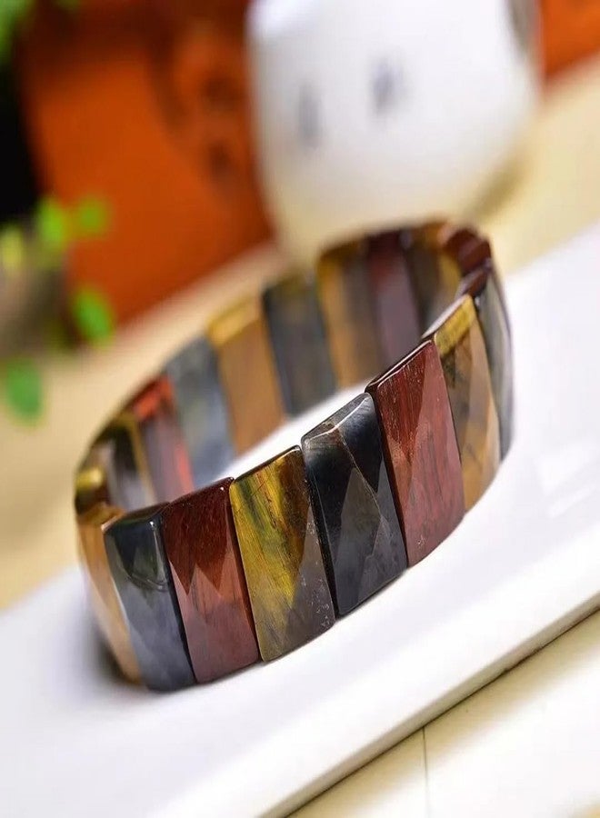 EDMIRIA Tiger Eye Bracelet,Relax Anxiety Crystal Beaded Triple Protection Jewelry Bead Stone Chakra Gemstones Bracelets for Women Men (Rectangle Faceted Beads) - Image 5