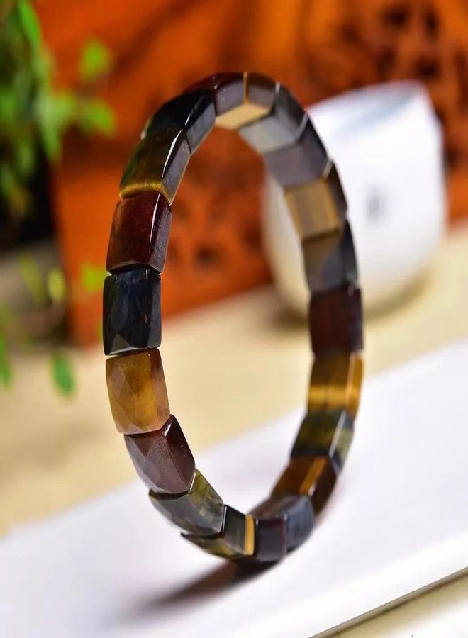 EDMIRIA Tiger Eye Bracelet,Relax Anxiety Crystal Beaded Triple Protection Jewelry Bead Stone Chakra Gemstones Bracelets for Women Men (Rectangle Faceted Beads) - Image 3