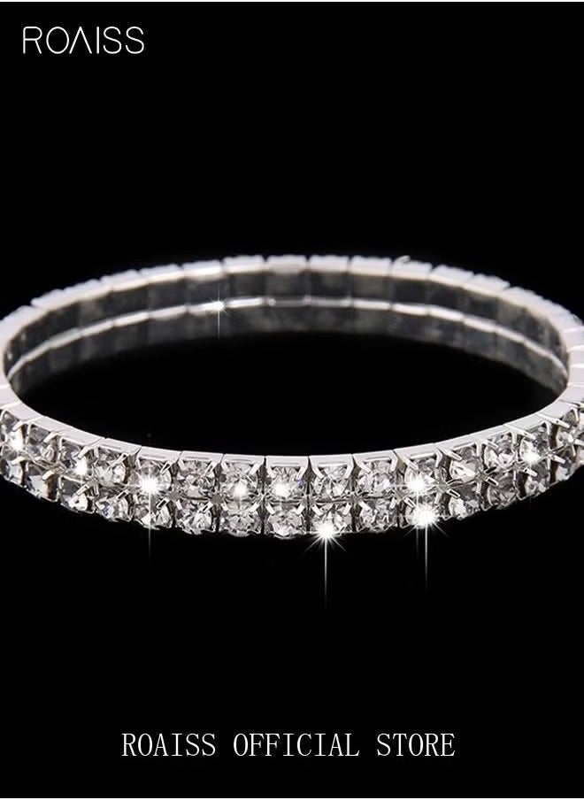 4 Pcs Rhinestone Choker Bracelet Ring Earrings Studs Set Double Row Round Diamond Collar Necklace Bridal Evening Dress Accessories for Women Silver/Clear - pzsku/ZA518BD03B8A2D48C753DZ/45/_/1724066790/cfd2483b-09b0-4c45-98e6-5f998f1562ab