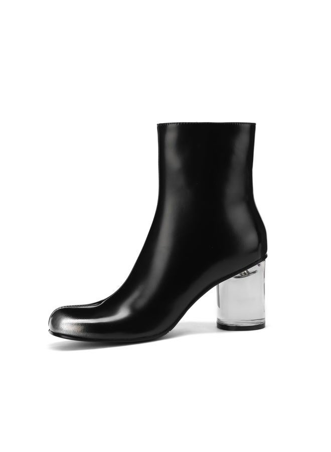 Cuctos Split Toe Women Clear Block Heels Ankle Boots Chunky High Heels Booties Tabi Zipper Side Short Boots, Black, 7.5 - Image 3