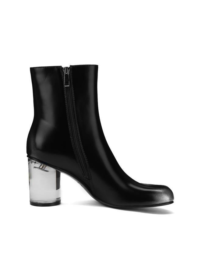 Cuctos Split Toe Women Clear Block Heels Ankle Boots Chunky High Heels Booties Tabi Zipper Side Short Boots, Black, 7.5 - Image 4