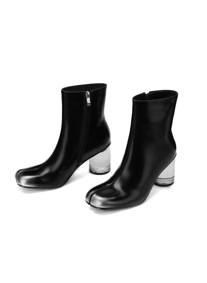 Cuctos Split Toe Women Clear Block Heels Ankle Boots Chunky High Heels Booties Tabi Zipper Side Short Boots, Black, 7.5 - Image 2