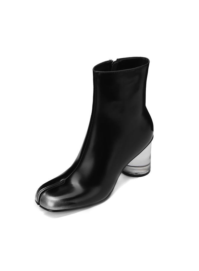 Cuctos Split Toe Women Clear Block Heels Ankle Boots Chunky High Heels Booties Tabi Zipper Side Short Boots, Black, 7.5 - Image 1
