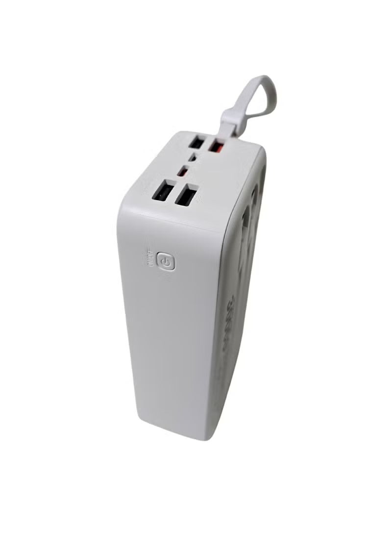 LEVINO باور بانك بسعة 30000 مللي أمبير 22.5 واط شحن سريع مع 4 منافذ USB و 2 منفذ Type-C، شاشة رقمية، حماية من زيادة الجهد ودرجة الحرارة، كابلات Type-C، Lightning و USB مدمجة - أبيض - Image 4