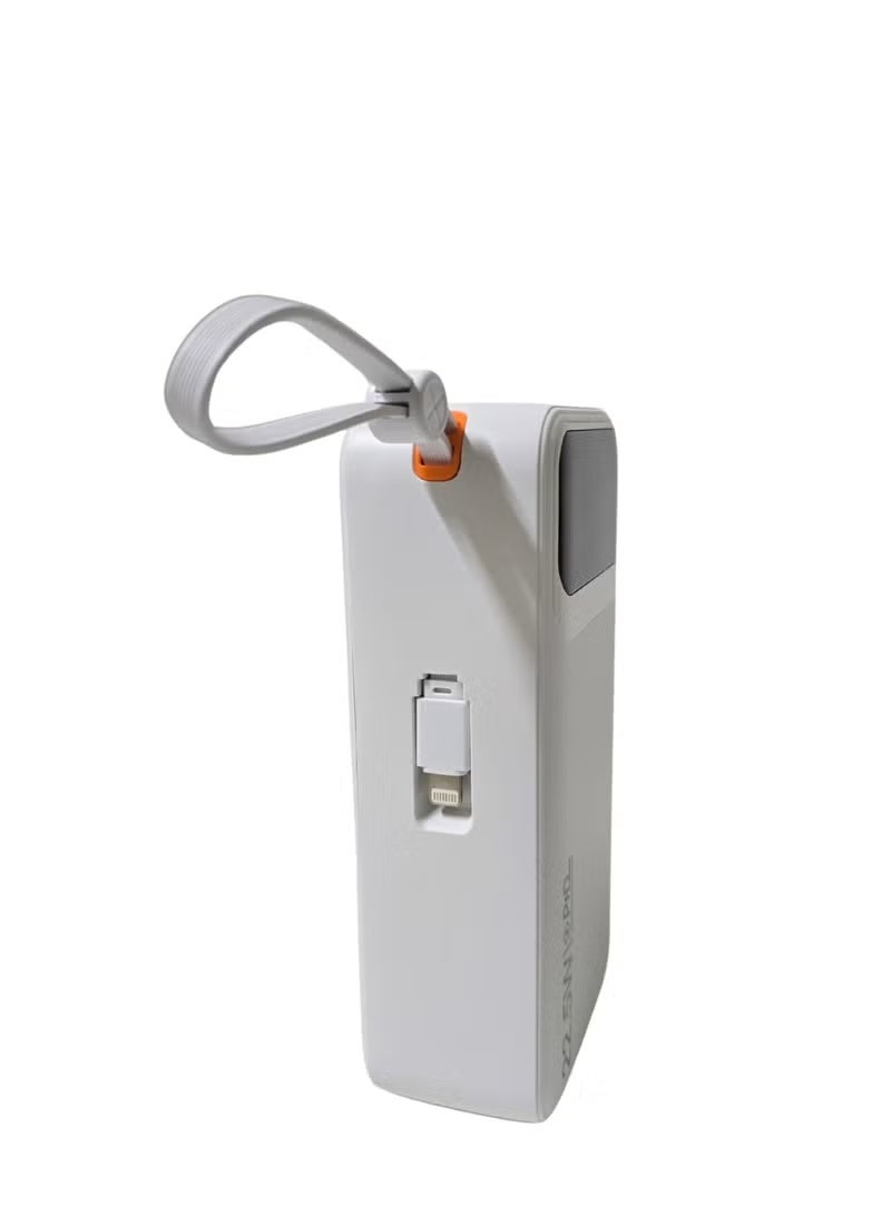 LEVINO باور بانك بسعة 30000 مللي أمبير 22.5 واط شحن سريع مع 4 منافذ USB و 2 منفذ Type-C، شاشة رقمية، حماية من زيادة الجهد ودرجة الحرارة، كابلات Type-C، Lightning و USB مدمجة - أبيض - Image 3